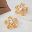 YLC-ES-2347 Gold Earrings Vintage Faux Pearl Flower Stud Earrings For Women