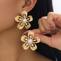 YLC-ES-2347 Gold Earrings Vintage Faux Pearl Flower Stud Earrings For Women
