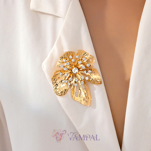 YLC-XZ-2228 Gold Brooch Retro Inlaid Flower Brooch Elegant Women's Party Accessory