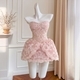 Besticktes Spitzen-Blumen-Korsett-Mini-Kleid mit 3D-Knospen