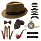 Vintage 1920S Party Ball Men's Set With Top Hat Pipe Pocket Watch Bow Tie