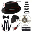 Vintage 1920S Party Ball Men's Set With Top Hat Pipe Pocket Watch Bow Tie