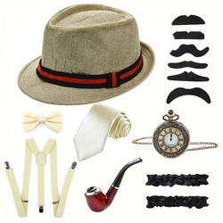 Khaki Red Round Top Hat 8-Piece Set (60Cm Head Circumference)