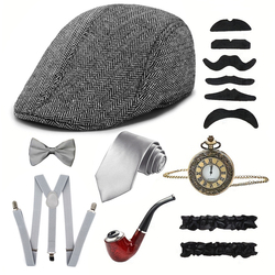 Grey Flat Cap 8-Piece Set (60Cm Head Circumference)