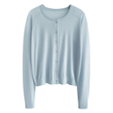 Lyocell Worsted Thin Crew Neck Knit Cardigan