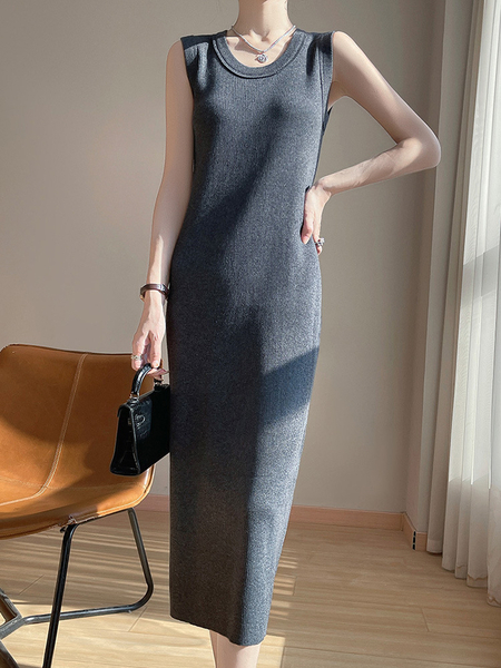 Ärmelloses Wollmischung-Strick-Tank-Kleid