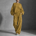 Lazy-Style-Laternenärmel-Top und Cargo-Wide-Leg-Hose Zweiteiler-Set