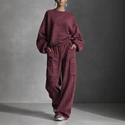 Lazy-Style-Laternenärmel-Top und Cargo-Wide-Leg-Hose Zweiteiler-Set