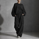 Lazy-Style-Laternenärmel-Top und Cargo-Wide-Leg-Hose Zweiteiler-Set