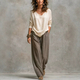 Khaki Irregular Cardigan And Wide-Leg Pants 3-Piece Set