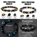 Natural Tiger's Eye & Black Obsidian Beaded Bracelet For Men