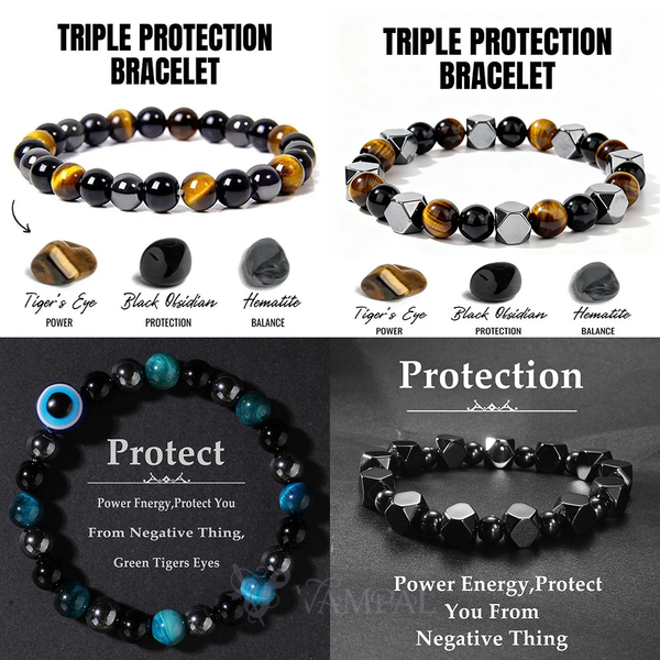 Natural Tiger's Eye & Black Obsidian Beaded Bracelet For Men