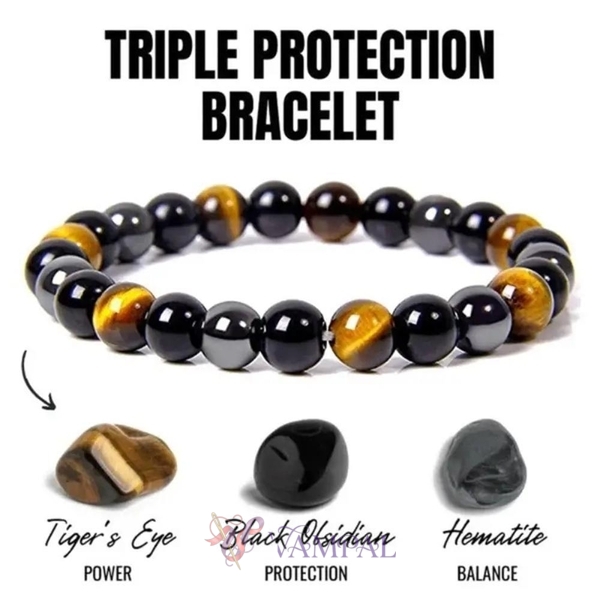 Tumbled Iron Stone Obsidian-Perlenarmband für Herren