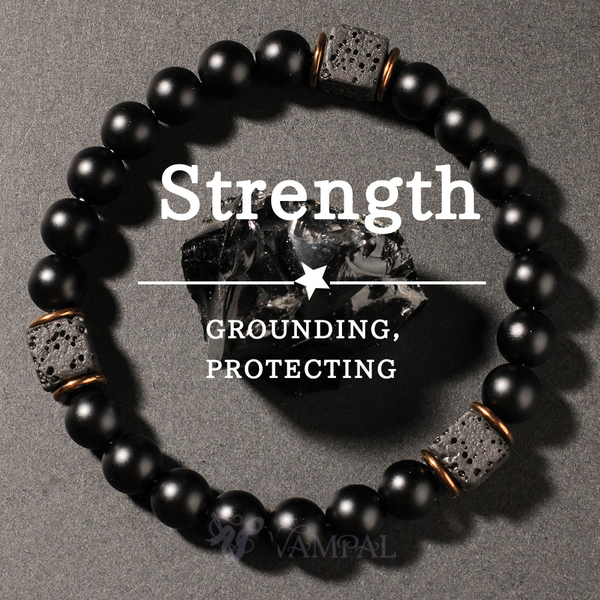 Black Volcanic Stone Bead Bracelet For Men
