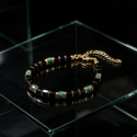 L2278-New Bracelet Men's Black Glass Cube & Turquoise Beaded Bracelet