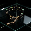 L2278-New Bracelet Men's Black Glass Cube & Turquoise Beaded Bracelet