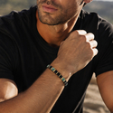 L2278-New Bracelet Men's Black Glass Cube & Turquoise Beaded Bracelet