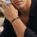L2278-New Bracelet Men's Black Glass Cube & Turquoise Beaded Bracelet