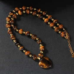 L1830-Tiger's Eye Heart Pendant Necklace