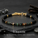 L2254-Cross-border bracelet Natural Turquoise Tiger's Eye Black Agate Stacked Bracelet