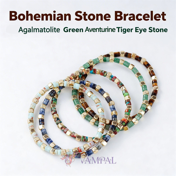 Armband aus natürlichem Stein mit Perlen, bunter Retro-Bohemian-Schmuck für Damen