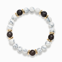 Armband mit weißem Türkis, Lavastein und Perlenkette