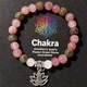 Rhodonit-Rosenquarz-Armband mit Perlen für Damen, natürlicher Stein, sieben Chakra, Lotus