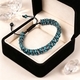 Retro-blaues Tigeraugenstein-Schwarzgallstein-Armband, zweilagig gewebt mit Perlen