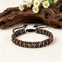 Retro-blaues Tigeraugenstein-Schwarzgallstein-Armband, zweilagig gewebt mit Perlen