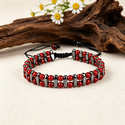 Retro-blaues Tigeraugenstein-Schwarzgallstein-Armband, zweilagig gewebt mit Perlen