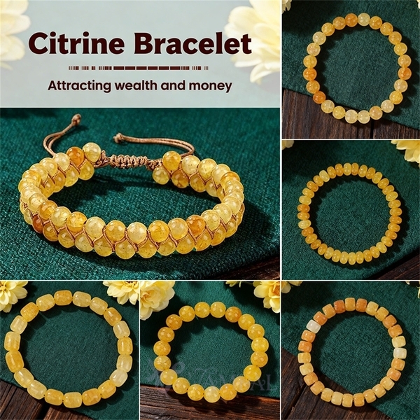 Yellow Crystal Round Bead Bracelet Hand Jewelry