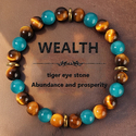 Natural Stone Beaded Bracelet Tiger's Eye Aquamarine Vintage Style