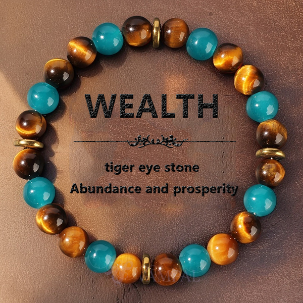 Natural Stone Beaded Bracelet Tiger's Eye Aquamarine Vintage Style