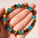 Natural Stone Beaded Bracelet Tiger's Eye Aquamarine Vintage Style