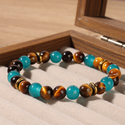Natural Stone Beaded Bracelet Tiger's Eye Aquamarine Vintage Style