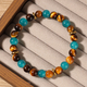 Natural Stone Beaded Bracelet Tiger's Eye Aquamarine Vintage Style
