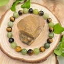 Tiger's Eye Green Jade Beaded Bracelet Natural Stone Contrast Color