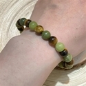 Tiger's Eye Green Jade Beaded Bracelet Natural Stone Contrast Color