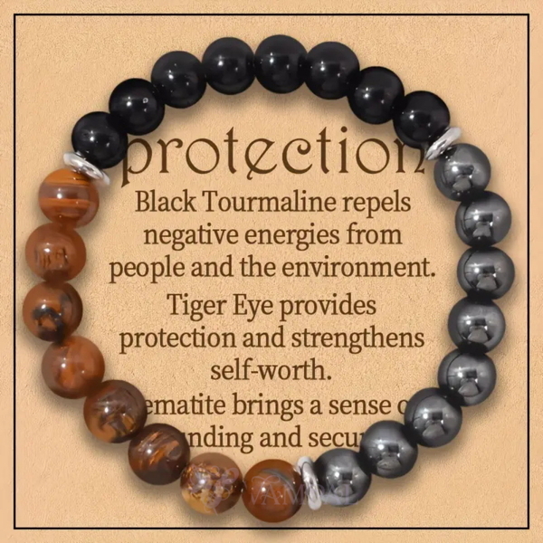 Natural Tiger Eye Beaded Bracelet With Card