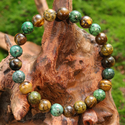 L1805-Tiger's Eye African Pine Vintage Natural Stone Beaded Bracelet Tiger's Eye Turquoise