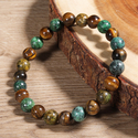 L1805-Tiger's Eye African Pine Vintage Natural Stone Beaded Bracelet Tiger's Eye Turquoise