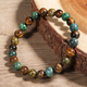L1805-Tiger's Eye African Pine Vintage Natural Stone Beaded Bracelet Tiger's Eye Turquoise