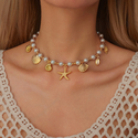 Gold Starfish Shell Necklace For Women Beach Vacation Jewelry