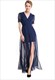 Kurzärmeliges A-Linien-Maxikleid aus Chiffon mit V-Ausschnitt und Verzierungen