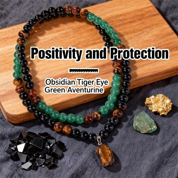 Bohemian Crystal Bead Long Necklace With Tiger Eye Pendant