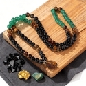 Bohemian Crystal Bead Long Necklace With Tiger Eye Pendant