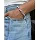 Blau-Weiß-Porzellan Keramik-Perlenarmband mit rosa Emaille-Herz-Anhänger