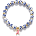 Blau-Weiß-Porzellan Keramik-Perlenarmband mit rosa Emaille-Herz-Anhänger
