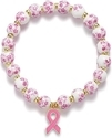 Blau-Weiß-Porzellan Keramik-Perlenarmband mit rosa Emaille-Herz-Anhänger