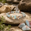 Natural Shoushan Stone Beaded Bracelet With Gold Spacer Beads